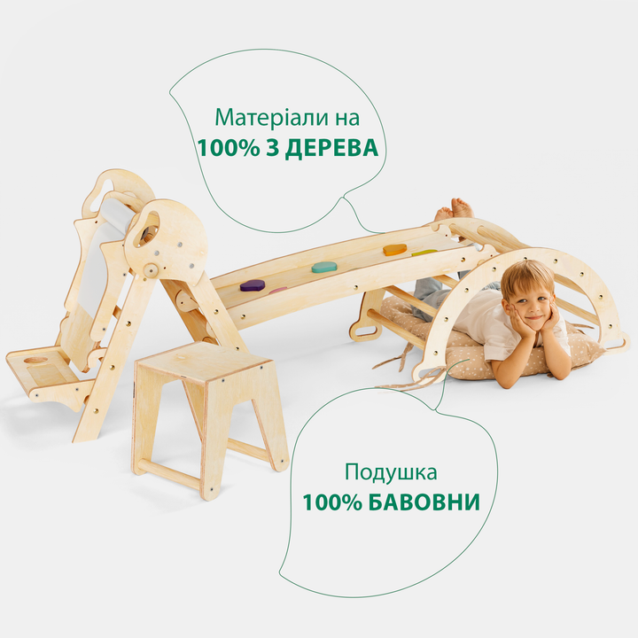 5в1 Дитячий ігровий комплекс для малюків 1–3 років: Трикутник Піклера, Арка, Гірка, Подушка та Мольберт