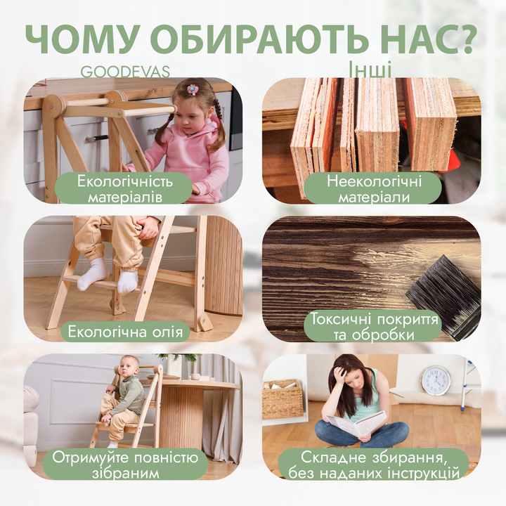 Складний стілець Монтессорі: Вежа помічник - Бежевий